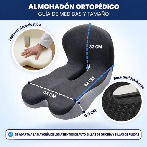 Guía de medidas del almohadón: 44 cm de ancho, 42 cm de profundidad y 32 cm de alto del respaldo